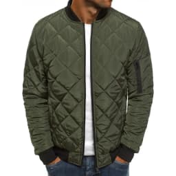 Men's Solid Color Diamond Check Seaming Thickened Standing Collar Cotton-padded Jacket, Winter New Casual Warm Zipper Jacket
