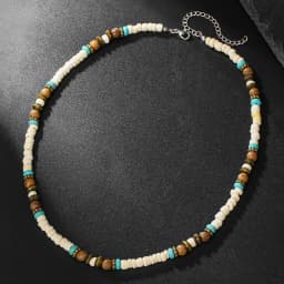 Boho Beaded Necklace for Men New Natural Coconut Shell Turquoises Wood Bead Chain Necklace Men's Fashion Neck Jewelry