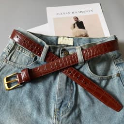 Vintage Stone Pattern Cow Leather Waist Belt for Women Brown Black Cowskin Jeans Strap Waistband 2022 Designer Female CInture