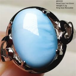 Natural Blue Larimar Oval Adjustable Ring Jewelry Water Pattern Real Larimar For Women Men Healing Fashion Stone AAAAAA
