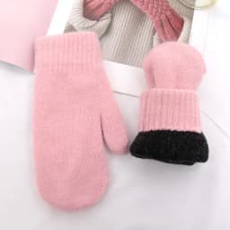 Women Winter Keep Warm Plus Cashmere Solid Color Woolen Elasticity Soft Full Fingers Mittens Girls Black Fur Knitted Cute Gloves