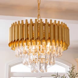 Gold Crystal Chandelier, Modern Luxury 3-Tier K9 Crystal Chandelier Light Fixture, Adjustable Chain Hanging Pendant Light for Dining Room Living Room Kitchen Island Bedroom Foyer Entryway Hallway