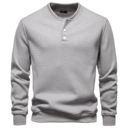 AIOPESON Men's High Quality Sweatshirt Solid Color Button Down Placket Winter Warm Fleece Lined Casual Pullover Mens Sweatshirts