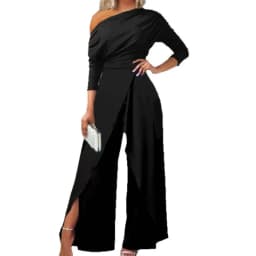 New Women's Shoulder Party Jumpsuit Spring Summer Long Sleeve Straight Nine-Point Pants Elegant Female Casual Sports Jumpsuit