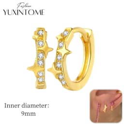 925 Sterling Silver Ear Needle Hoop Earrings Crystal Circle Small Huggie Earrings for Women Simple Females Girls Jewelry