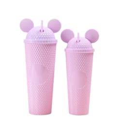 LUSQI 2pcs/set Water Bottles With Studded Mouse Ear Dome Lids Large And Small Water Cups Summer Winter Drinkware With Straws
