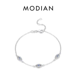 MODIAN Pure 925 Sterling Silver Luxury Turquoise Blue Eyes Clear Cubic Zircon Crystal Link Chain Bracelet For Women Fine Jewelry