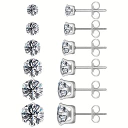 6pairs/set 3-8mm Stainless Steel Stud Earrings With Sparkling Hypoallergenic Cubic Zircon For Men And Women