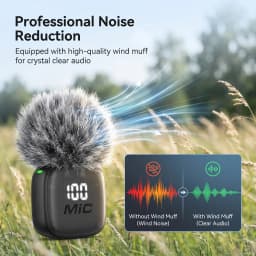 Wireless Lavalier Microphone, Mini Mic, Wind Cover, Type-C With Lightning & USB Adapter, for Phones, Tablets, Laptops, Computers