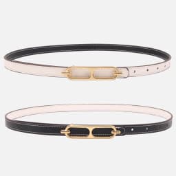 Double Sided PU Leather Belts Women Retro Metal Buckle Thin Waistband Female Dress Coat Pants Decorative Waist Straps