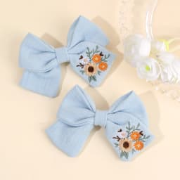 2Pcs Sky Blue Hairpins With Embroidered Rainbow Bow Handmade Pinches Girl Hair Clips Children School Party Accessories Headwear