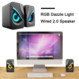 Computer Speakers with RGB Lights Mini Desktop Speaker Wired Volume Control Subwoofer Speaker for PC Computer Laptop