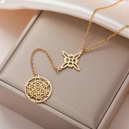 Dawapara Witch Knot and Metatron Pendant Necklace Wicca Good Luck Protection Talisman Stainless Steel Mystical Spiritual Jewelry