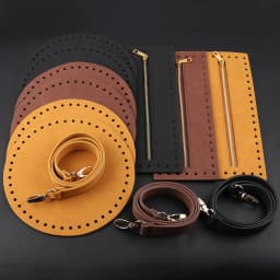 1Set PU Leather Knitting Crochet Bag Bottom Handbag Shoulder Strap Handmade Patchwork Handle Bag Material for Women DIY Bag