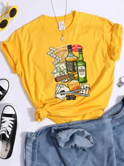 Beer Card Cigarettes Printed Tshirts Female Summer Breathable T-Shirts Casual Quality Tops Soft Comfortable Cool T-Shirt Women'S
