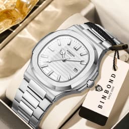 BINBOND Orginal Luminous Waterproof Sturdy Stainless Steel Strap Quartz Wristwatches For Men Luxury Auto Date Men's Watch Reloj