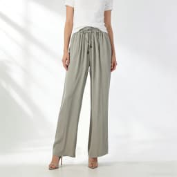 Vertical Naked Feeling 93% Natural Mulberry Silk Elastic Double Qiao Satin Elastic Waist Women's Fashionable Wide Leg Pants
