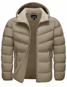 TACVASEN Mens Sherpa Lined Puffer Jacket Quilted Full-Zip Water Resistant Windproof OutShell Zippered Pockets Fleece Warm Coat