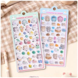 1 pc/6 pcs Cartoon Animals Flocked 3D Relief Stickers Journaling DIY Diary Cute Stationery Sticker Decor School Supplies