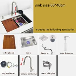 Undermount Kitchen Sink 304 Stainless Steel Above Mount Sinks with Waterfall Faucet Multifunction Single Washing Basin