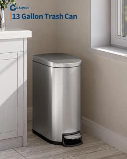13 Gal / 50 L Slim Stainless Steel Step Trash Can with Soft-Close Lid – Kitchen Garbage Bin with Inner Bucket, Rear Handle, Rustproof, Silver