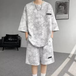Loose Men's Casual Tie Dye Ice Silk Short Sleeve Short Pants Set Summer 2026 New Style Big Size Men's Fashion Clothing Set