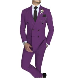 Men's Suit 2 Piece Double Breasted Peak Lapel Jacket Business Casual Slim Fit Wedding Suit For Men ( Blazer+Pants)