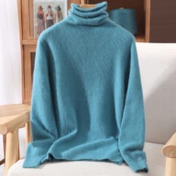 100% Pure Mink Fur Sweater Women's Pullover High Neck Knitted Sweater Autumn Winter New Item Pile Collar Thick Soft Base Sweater