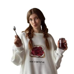 Red Toast Cartoon Print Loose Sweatshirt Women Pullover O Neck Long Sleeve Autumn 2025 Oversized Hoodies Streetwear Russian Tops