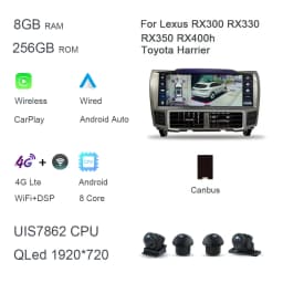 1920*720 QLED 12.3" Carplay 8G+128G Android 13 Car DVD Player GPS Stereo Radio For Lexus RX300 RX330 RX350 RX400h Toyota Harrier