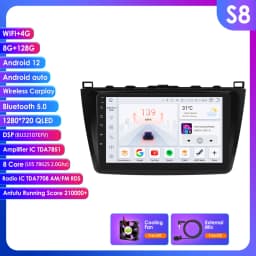 Hizpo 2Din 9inch Android Auto Car Radio for Mazda 6 2007 - 2012 CarPlay Screen GPS Navigation 4G BT WiFi SWC DSP RDS 360° Cam