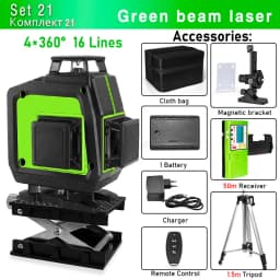 CLUBIONA 16/12 lines Self-leveling Remote Control Outdoor Mode - Receiver Auto 3x360 Green beam Line Laser Level