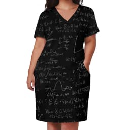 Math Lessons Print Dress V Neck Geometry Kawaii Dresses Woman Street Wear Print Casual Dress With Pockets Plus Size