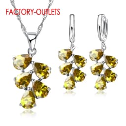 925 Sterling Silver Bridal Jewelry Sets Austrian Crystal Plant Shape Necklaces Hoop Earrings Women Girls Party Anniversary