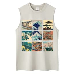 Japanese Ukiyo-e Beach Style Washed Tank Tops Naoshima Art Island Vintage Vests Men Women Cotton Casual Loose Sleeveless T Shirt