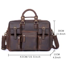 Vintage Men's Full Grain Leather Briefcase 16 Inch Laptop Messenger Bag Genuine Leather Business Travel Crazy Horse Leather Hand