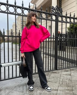 Pullover Loose Fit Hoodie Casual with Crew Neck Long Sleeve Standard Length Single Pullover Closure Japanese Korean Women Hoodie