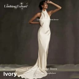 Customized Elegant Simple Mermaid White Wedding Dresses Sexy Backless Bridal Halter Sleeveless Gown Vestido Elegant Floor-Length