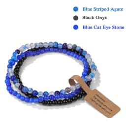 3Pcs/set Natural Green Stone Bracelet 4mm Moss Agates Black Onyx Cat Eye Beads Elastic Bracelets For Women Men Simple Jewelry