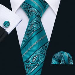 Barry.Wang Jacquard Water Duck Blue Men's Tie With Pocket Square Cufflinks Set Exquisiet Necktie For Male Wedding Business