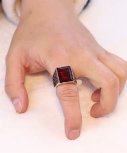 Men's Red Blue CZ Stone Gem Ring Vintage Stainless Steel Ring Men Wedding Bands Ring for Male Jewelry Anel
