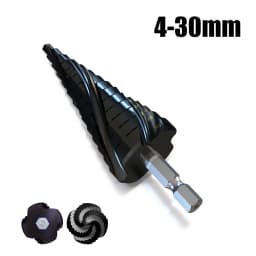 M35 Cobalt 4-Flute Step Drill Bit 1/4 in Metric Tapered Hex Shank for Stainless Steel Sheet Metal Wood Aluminum and Other Metals
