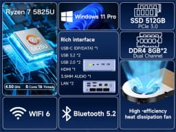 GMKtec M5 Plus AMD R7 5825U Mini PC 8-core 12-thread Portable Computer 32GB DDR4 1TB SSD Computer PC Gaming Desktop PC