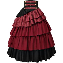 Womens Gothic Steampunk Ruffle Trim Gothic Skirt Front Lace-up Tiered Corset Ball Gown Vintage Medieval Pirate Costume Skirts