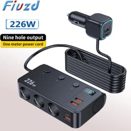 226W Car Charger Adapter 9 in 1 PD 3 Socket Cigarette Lighter Splitter Charge Independent Switches 12V 24V Fast Charger