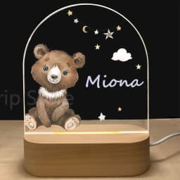 Personalized Baby Birth Night Light Custom Name Animal Elephant Lion with USB Wood Base Lamp for Bedroom Table Rainbow Decor