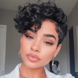 1B# Pixie Cut Human Hair Wig for Women 6" Layered Short Loose Curly with Bangs 180% Density Remy Brazilian Hair Rose Net Cap
