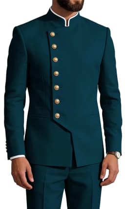 Mandarin Collar 2-Piece Suit Chinese Suit Set for Men Stand Collar Slim Fit Chinese Tunic Suits Jacket Pant Set Wedding