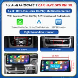 8.9 Inch 12.3'' Touch Display Multimedia Player Andriod Auto Link For Audi A4 S4 B8 2008-2012 GPS Carplay Screen Car Play