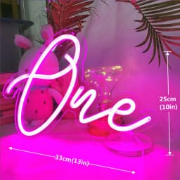 Dimmable LED Neon Sign 'ONE' for Baby's 1st Birthday Party Decor USB Powered Neon Light for Home Bar Stand Art Decoration